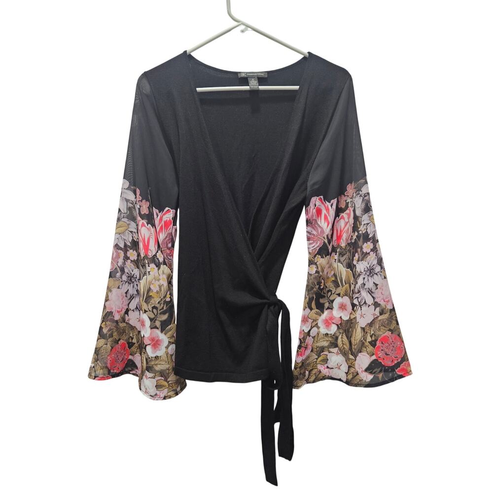 INC Wrap Top Sheer Floral Bell Sleeve Boho Romantic Fairycore Medium